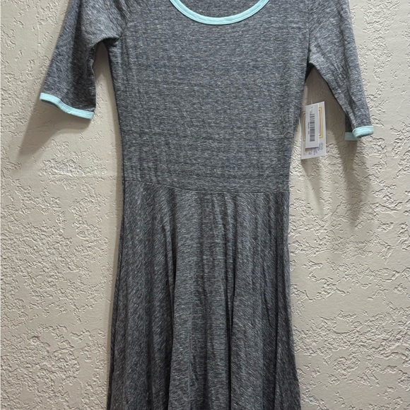 LuLaRoe Nicole Dress XS Gray Mint Trim NWT Fit & Flare - Picture 2 of 7
